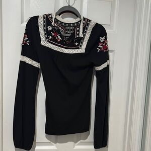 Black Embroidered Long Sleeve Top